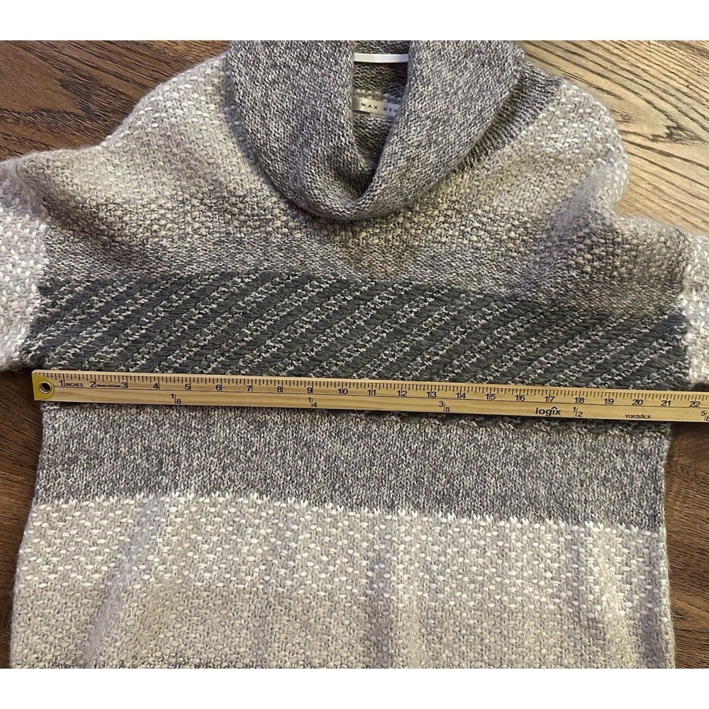 Max Studio Alpaca Wool Blend Cowl Neck Chunky Knit Sweater L Gray - Picture 5 of 6